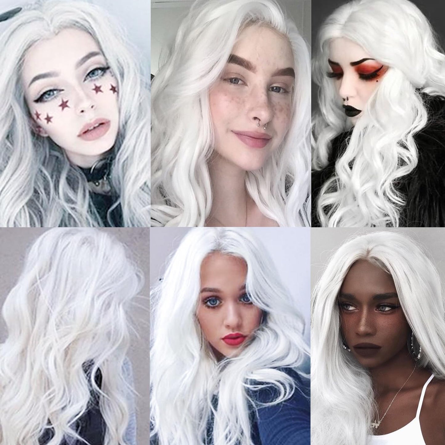 Missyvan Long Loose Wave Hair White Color Wigs Glueless Heat Resistant Fiber Hair Synthetic Wigs for Fashion Women Natural Hair Line