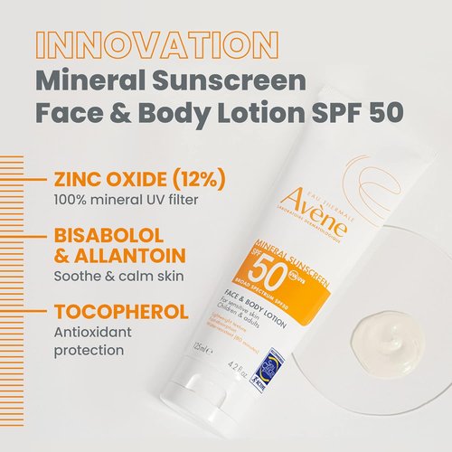 Avène Sheer Mineral Sunscreen - Broad Spectrum SPF 50 for Face & Body - 4.23 Fl Oz