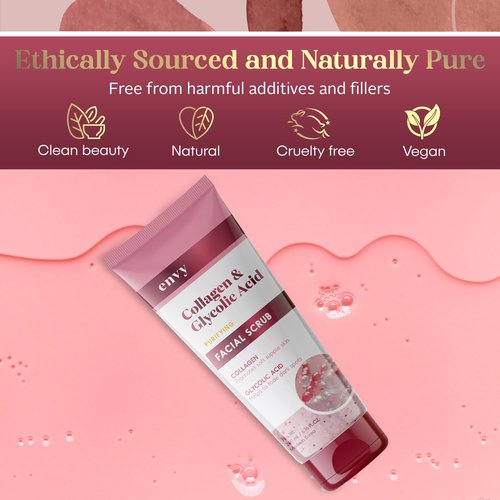 Envy Collagen & Glycolic Acid Face Scrub - Gentle Exfoliating Anti-Aging Formula | 6.76 Oz