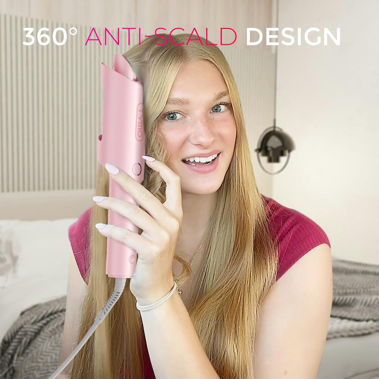 TYMO CURLPRO Automatic Rotating Curling Iron - Portable 1-Inch Beach Waves Curler with Ionic Technology | Lightweight & Dual Voltage, Pink