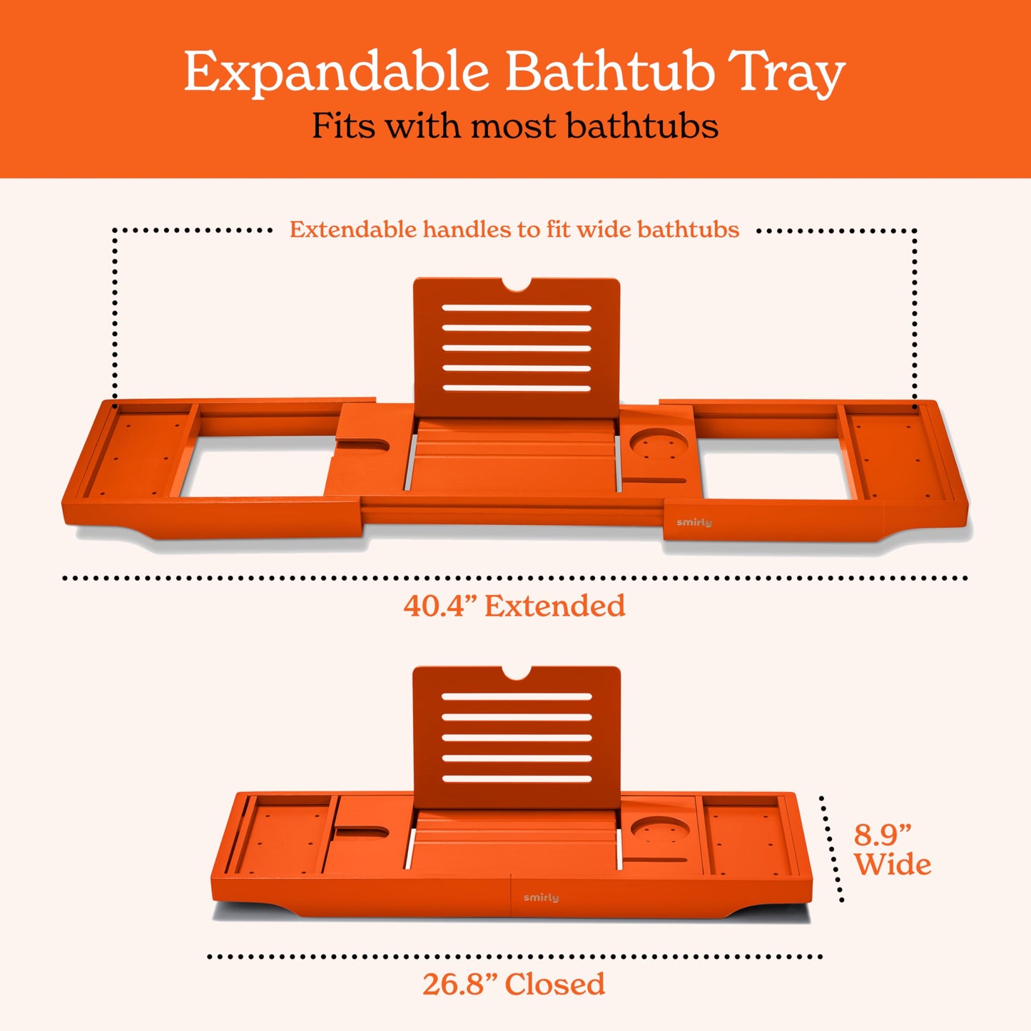 SMIRLY Bathtub Tray Caddy - Expandable Bamboo Bath Tray, Bathtub Accessory, House Warming Gifts New Home, Wedding Gifts for Couple, Birthday Gifts for Women.