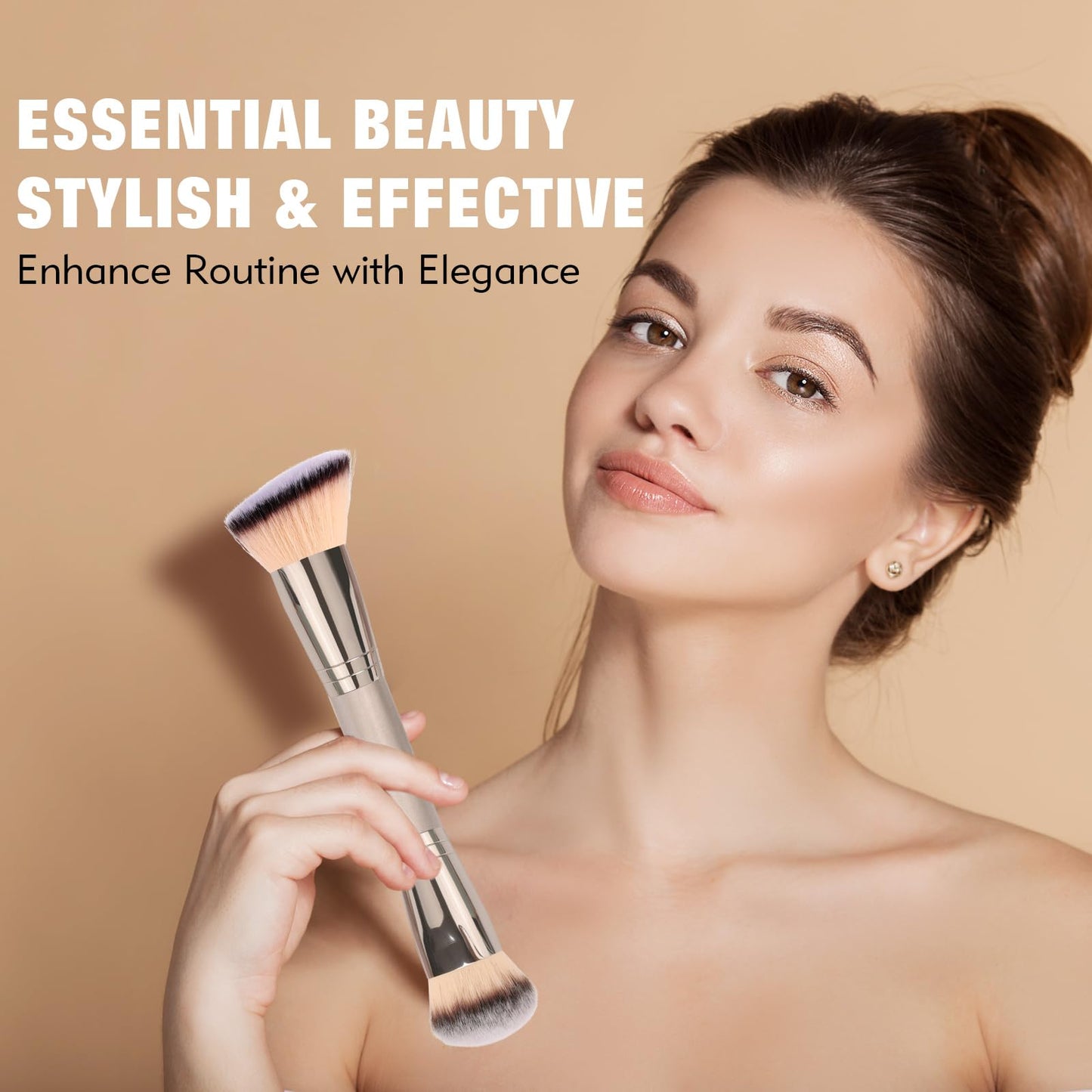 Foundation Makeup Brushes, 2Pcs Premium Dual-Ended Makeup Brush (Foundation, Powder, Blush & Contour Brushes) for Buffing Liquid, Cream, Powder, Blending Face Brush, Fit for Home, Travel & Gifting