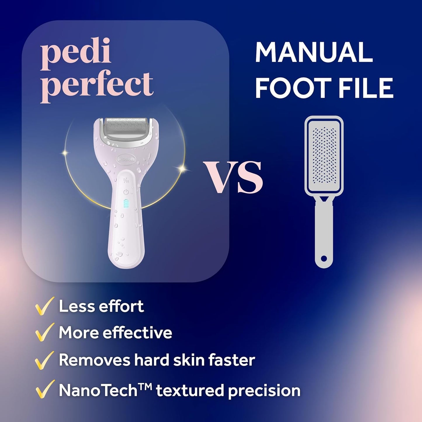 Dr. Scholl's Pedi Perfect Electric Foot Callus Remover, Waterproof, Rechargeable with x2 Roller Heads, Removes Hard Skin for Soft Beautiful Feet, 50 Minute Run Time, Dust Catcher, Pedicure Tools