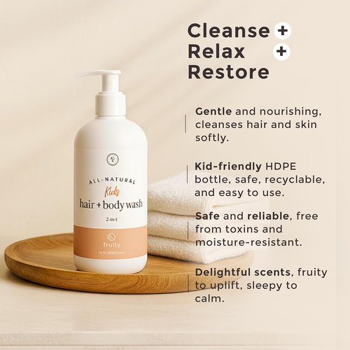 Rowe Casa Organics 2-in-1 Kids Hair & Body Wash - Fruity Scented Shampoo & Body Cleanser - 16 Fl. Oz
