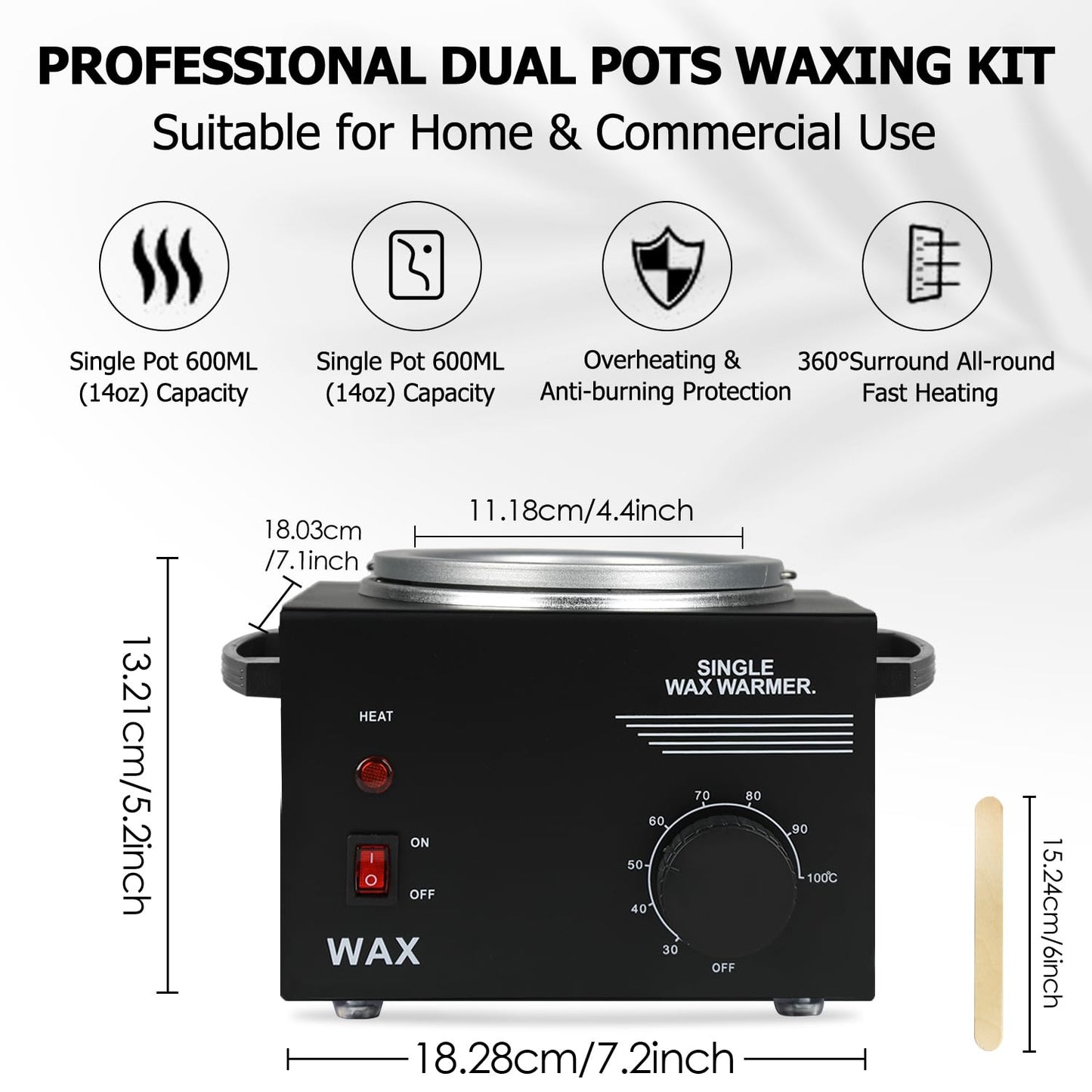 Wax Machine with Hair Removal Kit: Hard Wax Pot, Body Wax Melt Warmer, and 50 Applicator Sticks