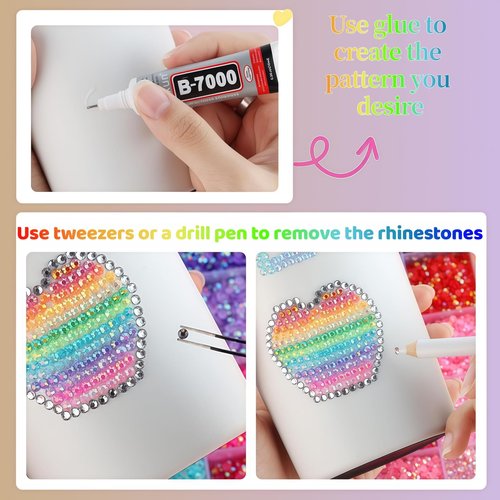 40000 Pcs Jelly Rhinestones for Bedazzling & Nail Art - 3mm Multicolor Flatback Gems, Includes B7000 Glue, Tweezers & Pen - DIY Bedazzler Kit for Diamond Art, Jewelry Making, Crafts (24000 pcs)