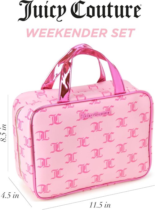 Juicy Couture Pink Makeup Bag - Stylish Cosmetics Organizer with Shiny Trim for Travel Essentials