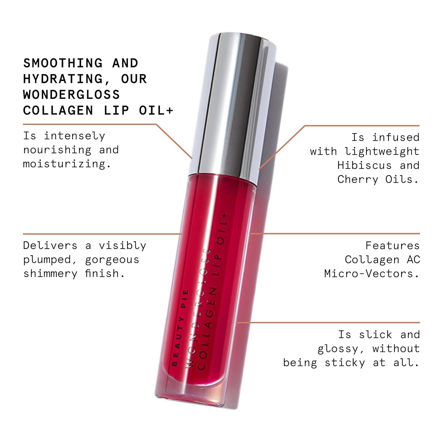 Beauty Pie Wondergloss Collagen Lip Oil - Hydrating & Plumping Non-Sticky Gloss with Cherry & Hibiscus | 0.13 fl oz