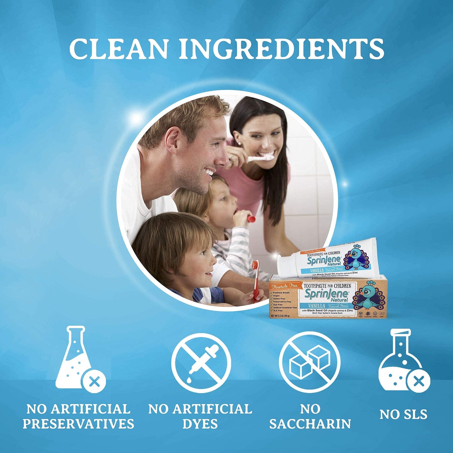 SprinJene Natural Kids Toothpaste, Vanilla | Natural Childrenโs Toothpaste | Fluoride Free Toothpaste for Toddlers | 4 Pack