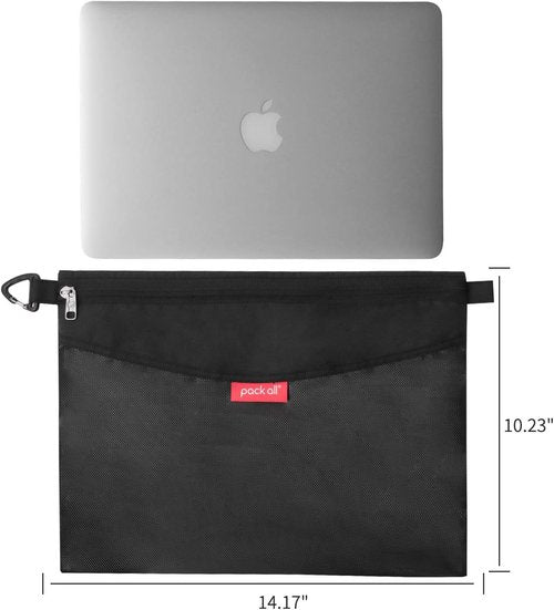 Pack All Water-Resistant Zipper Pouch - Large Black Mesh Storage Bag for Travel & Office