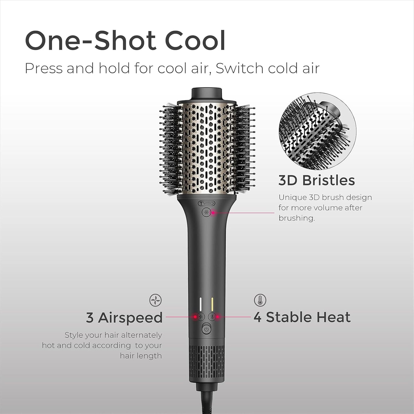 TYMO High-Speed Hair Dryer Brush - One-Step Volumizer for Fast Drying & Styling | 200M Negative Ion Technology