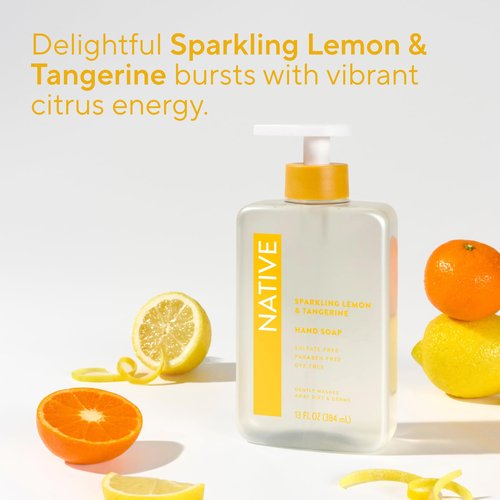 Native Liquid Hand Soap, Sparkling Lemon & Tangerine Scent, Non-Drying Formula for Soft, Smooth Hands, Made with Plant-Based Cleansers, Sulfate & Paraben Free, 13 oz Bottle