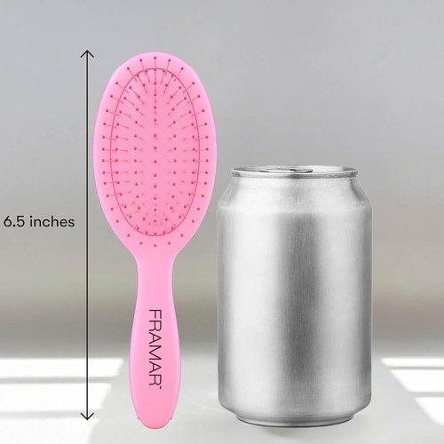 FRAMAR Mini Hair Brush Detangler - Compact Travel Brush Reducing Breakage for All Hair Types - Matte Pink