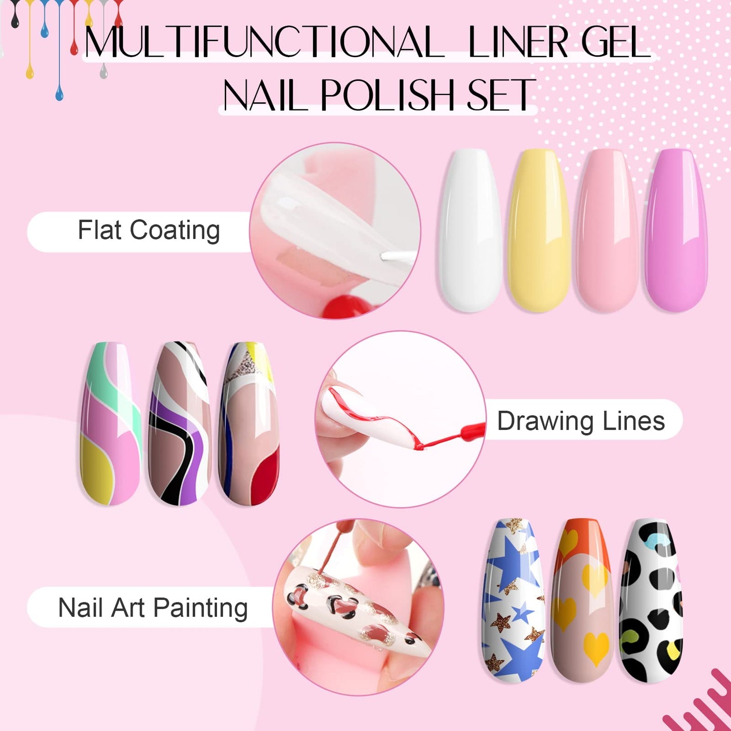 SAVILAND Christmas Gel Nail Polish Liner - 36 Colors Gel Liner Soak Off Nail Polish Gel Polish With Built-in Thin Nail Brush Nail Art DIY At Home Beginner-Friendly French Manicure Kit