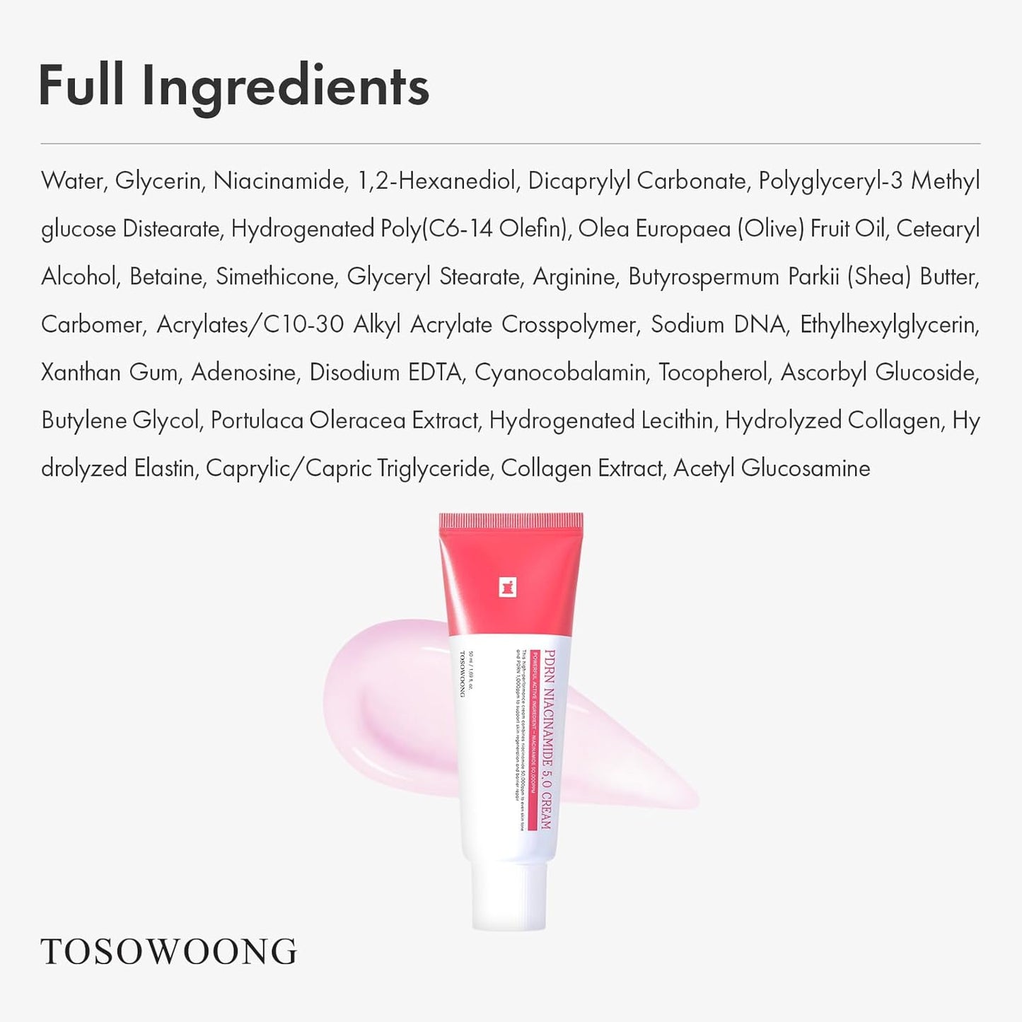 TOSOWOONG PDRN Niacinamide 5% Cream - Dark Spot Remover & Hydrating Moisturizer | 50ml Korean Skincare
