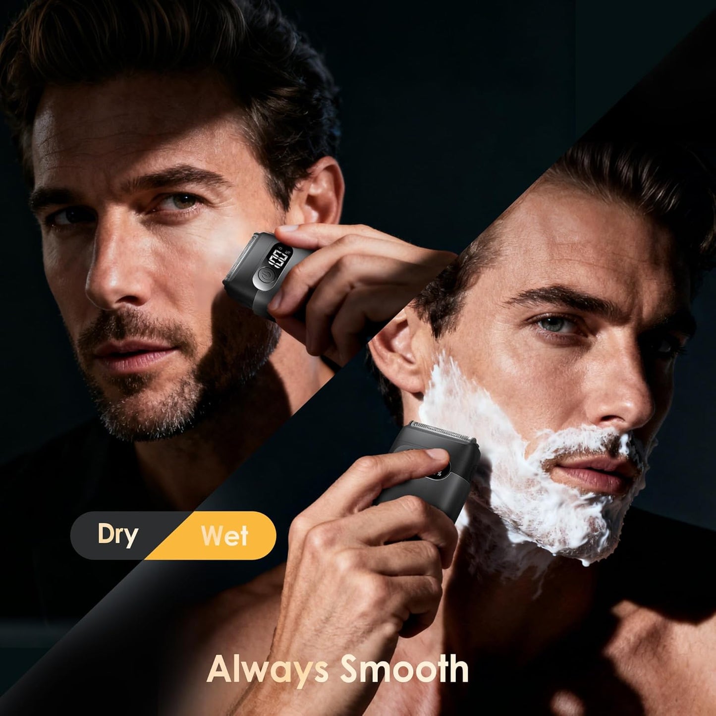 Skiennix Electric Razor - Foil Shaver & Beard Trimmer with LED Display | USB-C Fast Charge, IPX7 Waterproof, Charcoal Black