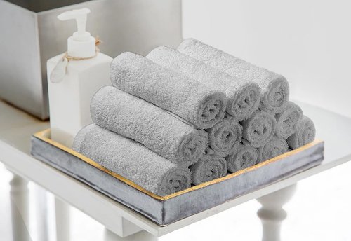 Avalon Towels Cotton Washcloths – (Pack of 24) Size 12x12 Inches, 100% Ring Spun Cotton, Soft & Absorbent Face Towels, Gym Towels, Hotel and Spa Quality, Reusable Fingertip Towels (Silver)