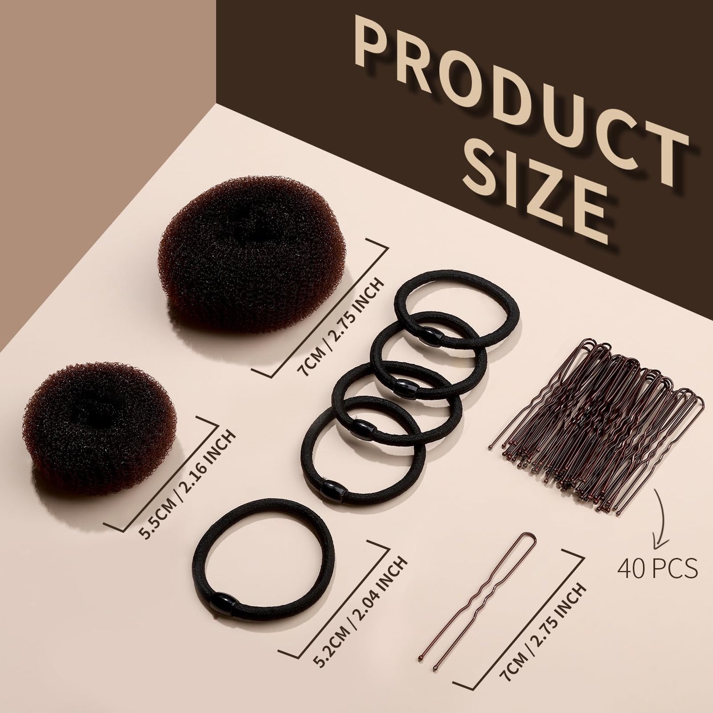 FANDAMEI Hair Bun Maker for Kids, 4PCS Donut Hair Bun Maker Small with 4PCS Extra Small Hair Buns Kit. Small Ballet Hair Bun Maker for Kids, Hair Bun Set with Elastic Hair Ties, Hair Pins.(Brown)