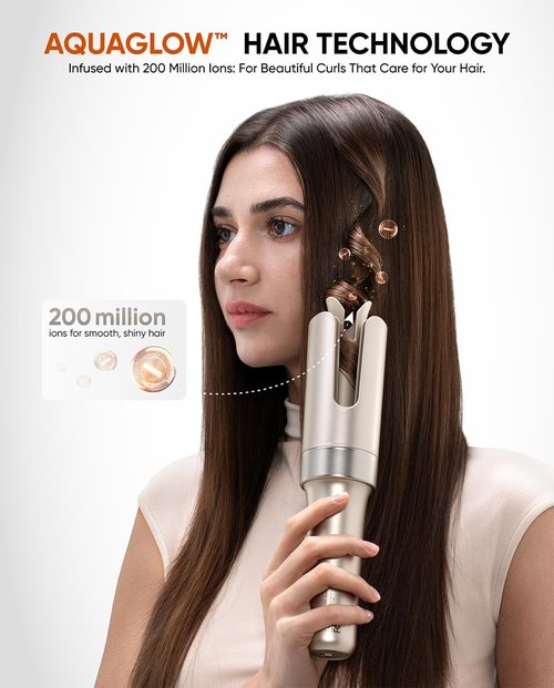 Bluvol R10 Apex Cordless Curling Iron - 1-Inch Rotating Wand with Anti-Tangle & LED Features, Starlight Finish