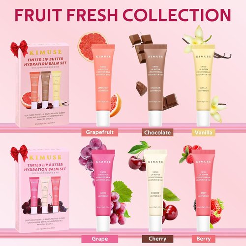 KIMUSE Tinted Lip Butter - Hydrating Lip Balm with Hyaluronic Acid & Vitamin E | 3 Pack for Moisture & Shine