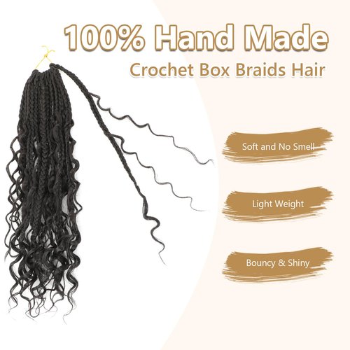 8 Packs Crochet Box Braids-16 Inch Boho Box Braids Crochet Braids Hair Bohomian Box Braid Crochet Hair Synthetic Braiding Hair Goddess Box Braids Crochet Hair for Black Women(1B)