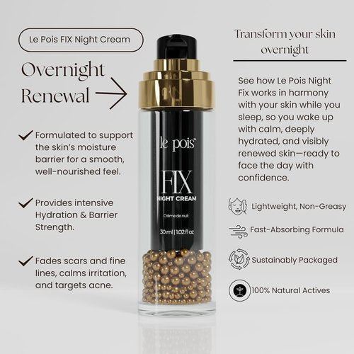 Le Pois FIX Night Cream - Fragrance-Free Plant-Based Moisturizer for All Skin Types | Anti-Aging Hydration