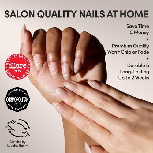 Glamnetic x GLAMZILLA Press On Nails - NOT YOUR CINDER-ELLA | Short Almond Nude Fake Nails with Velvet French Tip Effect, Salon Quality Wedding Nails | 15 Sizes - 30 Nail Kit with Glue