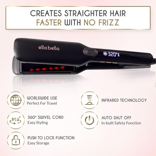 ELLA BELLA® Titanium Flat Iron Hair Straightener - Infrared Technology for Professional Results | Digital Temperature Control