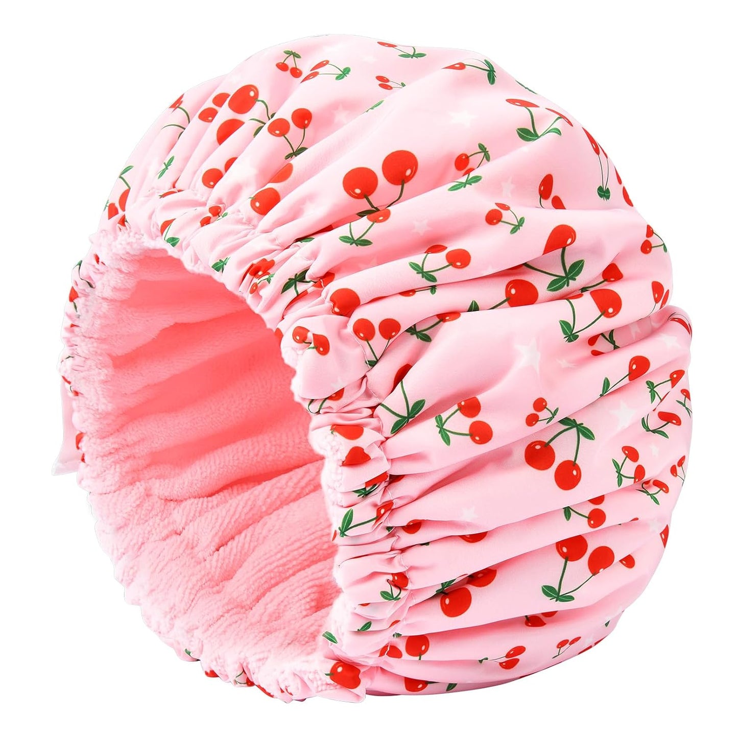 Skiennix Shower Cap - Waterproof Terry Lined Bath Cap for Long Thick Hair - Large Pink Size