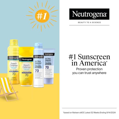 Neutrogena Ultra Sheer Sunscreen Lotion SPF 70 - Water Resistant, Oil-Free, Travel Size 3 Fl Oz