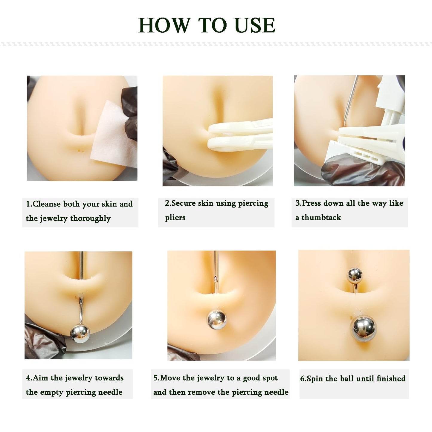 Vessantara Belly Button Piercing Kit Piercing Needles Navel Piercing Kits 10 PCS at Home Belly Piercing Kit Self Piercing Gun Belly Button Ring