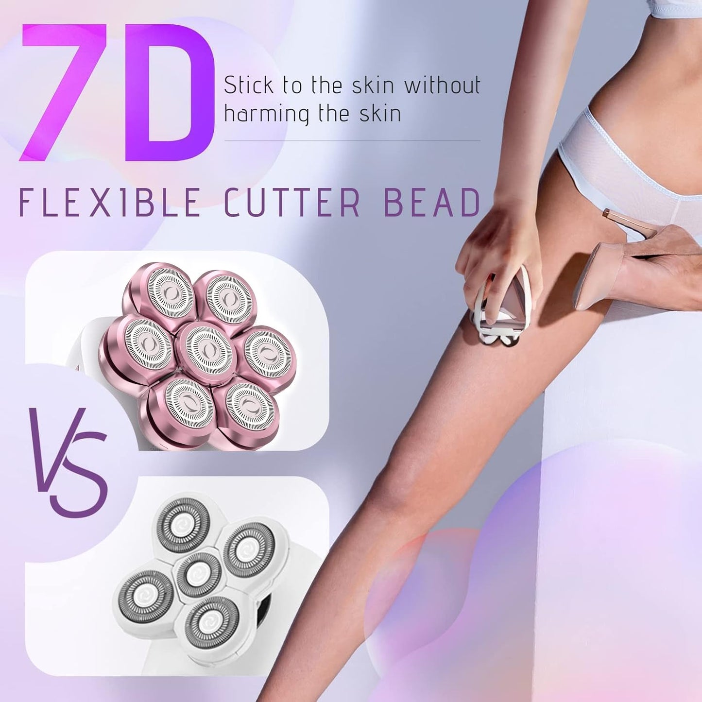 Electric Razors for Women, 5 in 1 Cordless Electric Painless Leg Shaver for Women, Hair Remover for Legs Bikini Face Lips Hairs Sensitive Skin