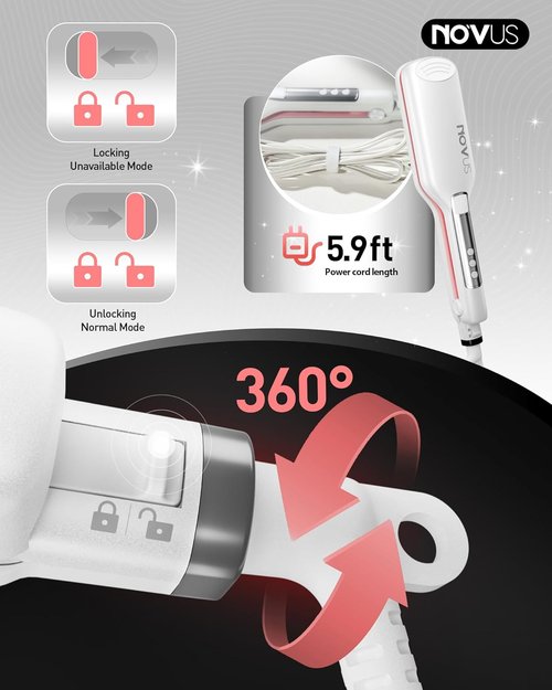 NOVUS Hair Crimper | 4-Barrel Wave Curling Iron for Shallow Waves | Adjustable Heat, 0.6 Inch