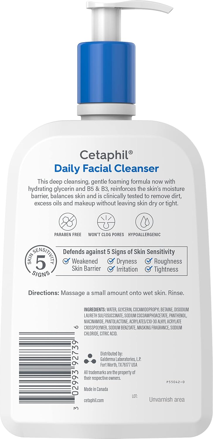 Cetaphil Daily Facial Cleanser - Gentle Foaming Face Wash for Sensitive Skin | 20 oz, Soap-Free, Hypoallergenic