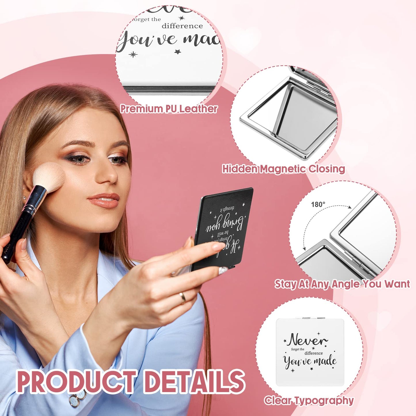 Qunclay 12 Pcs Christian Compact Mirror Gifts Bulk Employee Inspirational Bible Verse Pocket Mirrors Women Mini Makeup Mirrors for New Year Church Sunday Party Favors (Black, White)
