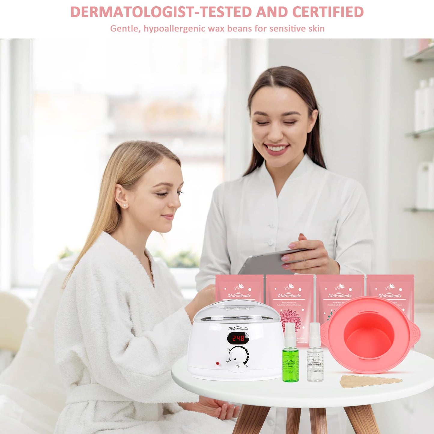 Waxing Kit for Women Men Digital Wax Warmer Hair Removal Machine with 4 Packs of Hard Wax Beads & Silicone Wax Pot for Legs, Face, Eyebrows, Bikini, Brazilian Full Body at Home Waxing Kit