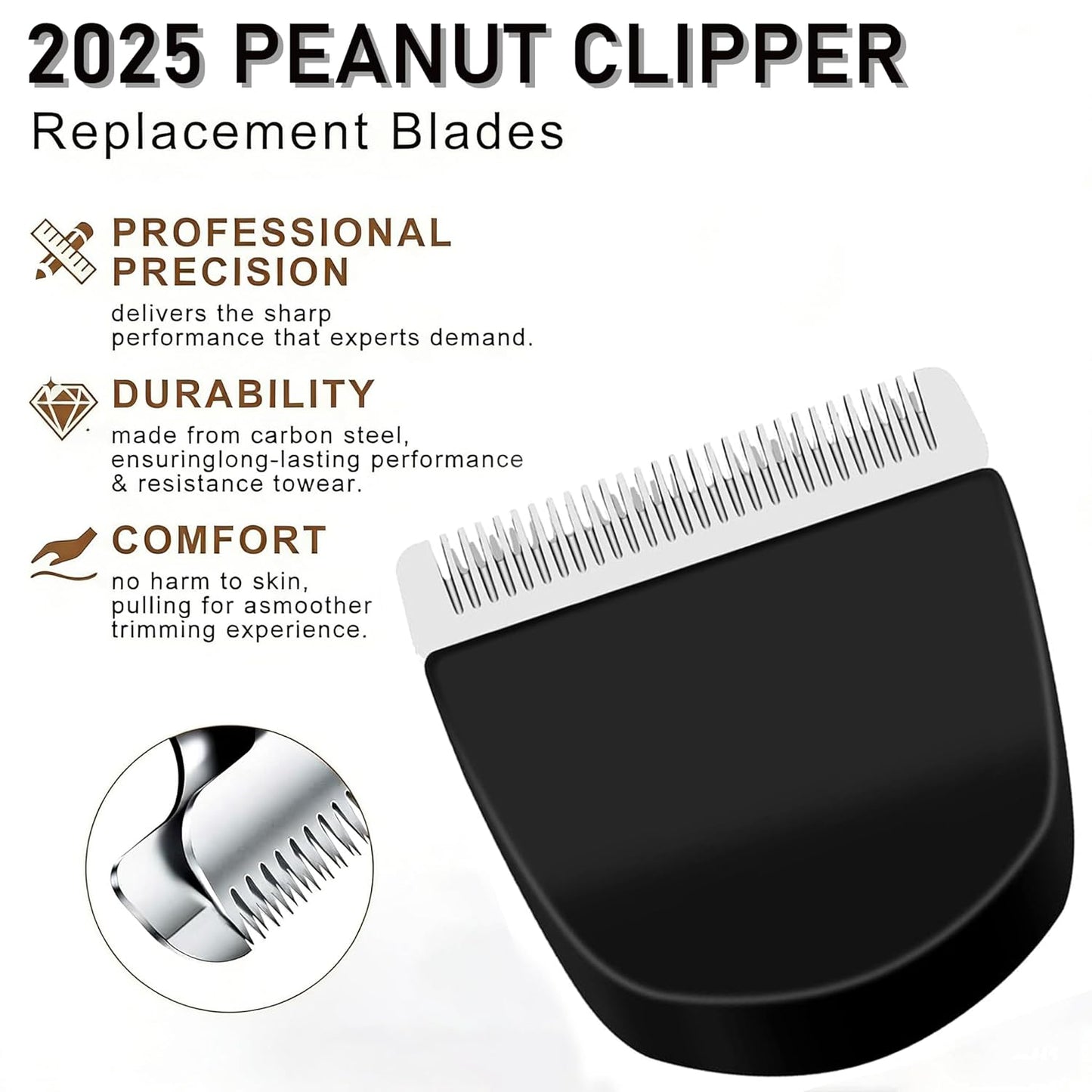 Wahl Peanut Clipper Blades - Precision Ground Replacement Blades with 4 Snap-On Guards | Black