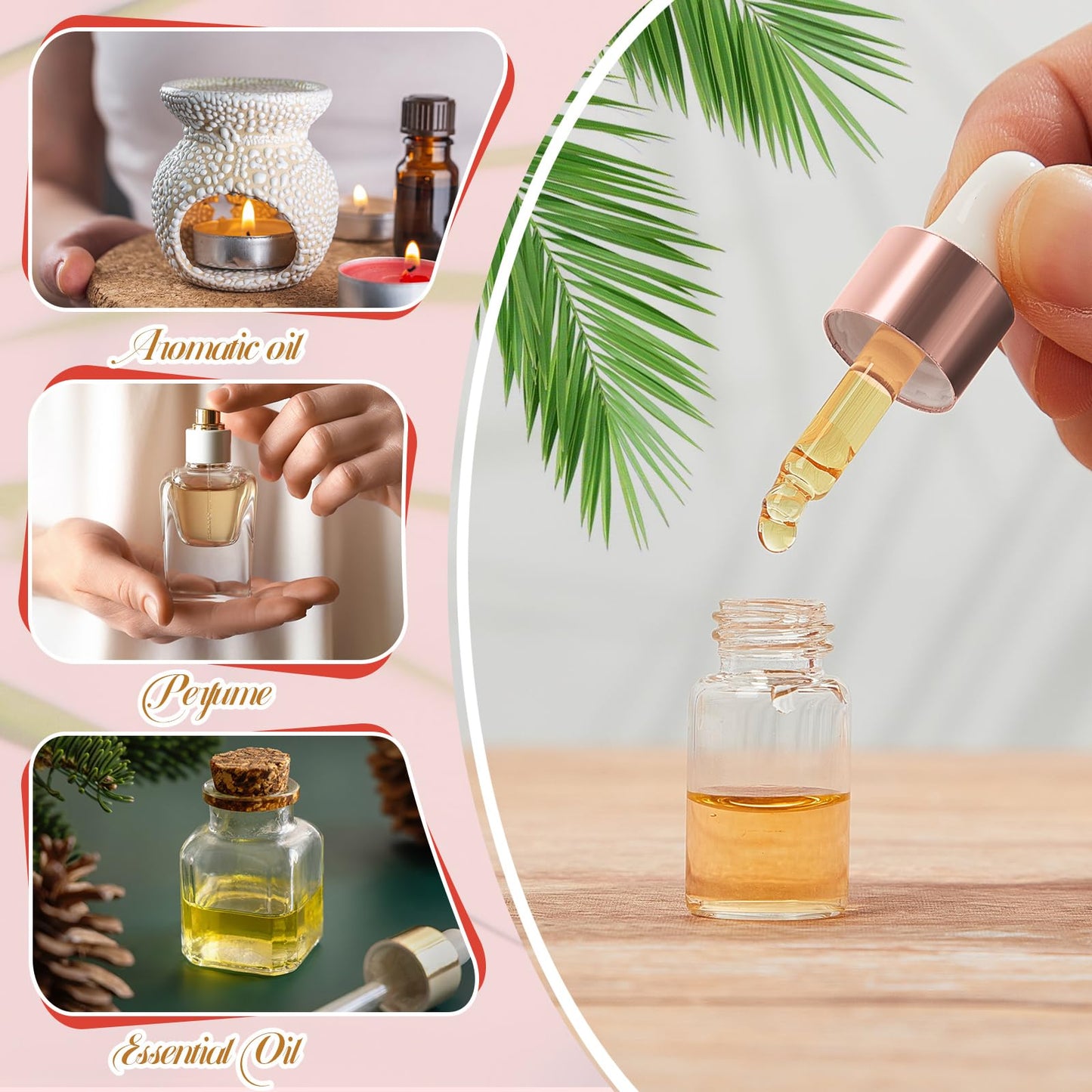 Didaey 100 Pcs Mini Glass Oil Dropper Bottle Bulk, 3 ml Rose Gold Clear Essential Small Empty Bottles Sample Containers Perfume Liquid Vials with Cap for Traveling