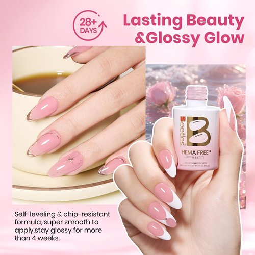 Beetles Dawn Petals Nude Pink Gel Polish - 15ML Full Size Neutral Jelly Nude Pink Nail Polish Base Color Nail Concealer Sheer Translucent Soak Off UV French Nail Art Salon DIY Manicure Gifts