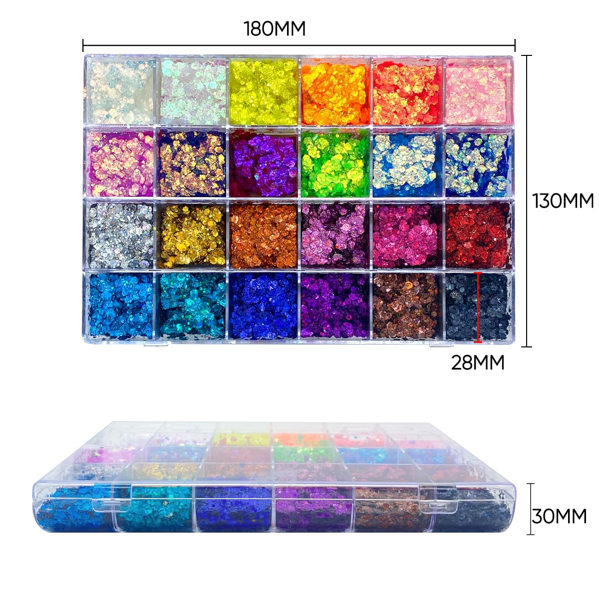 24 Color Pro Pallet - Holographic Body Glitter Gel for Body, Face, Hair - Vegan & Cruelty Free - Electric Bliss Beauty (24 Pack)