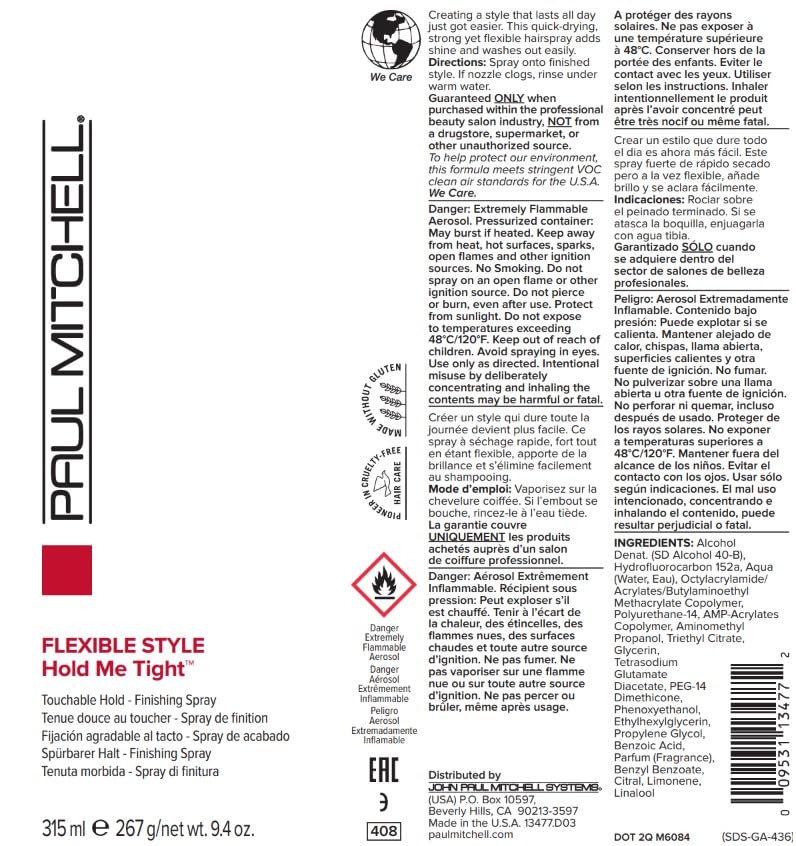 Paul Mitchell Hold Me Tight Finishing Hairspray, Strong Hold, Touchable Finish, For All Hair Types, Especially Fine to Medium Hair, 9.4 oz.