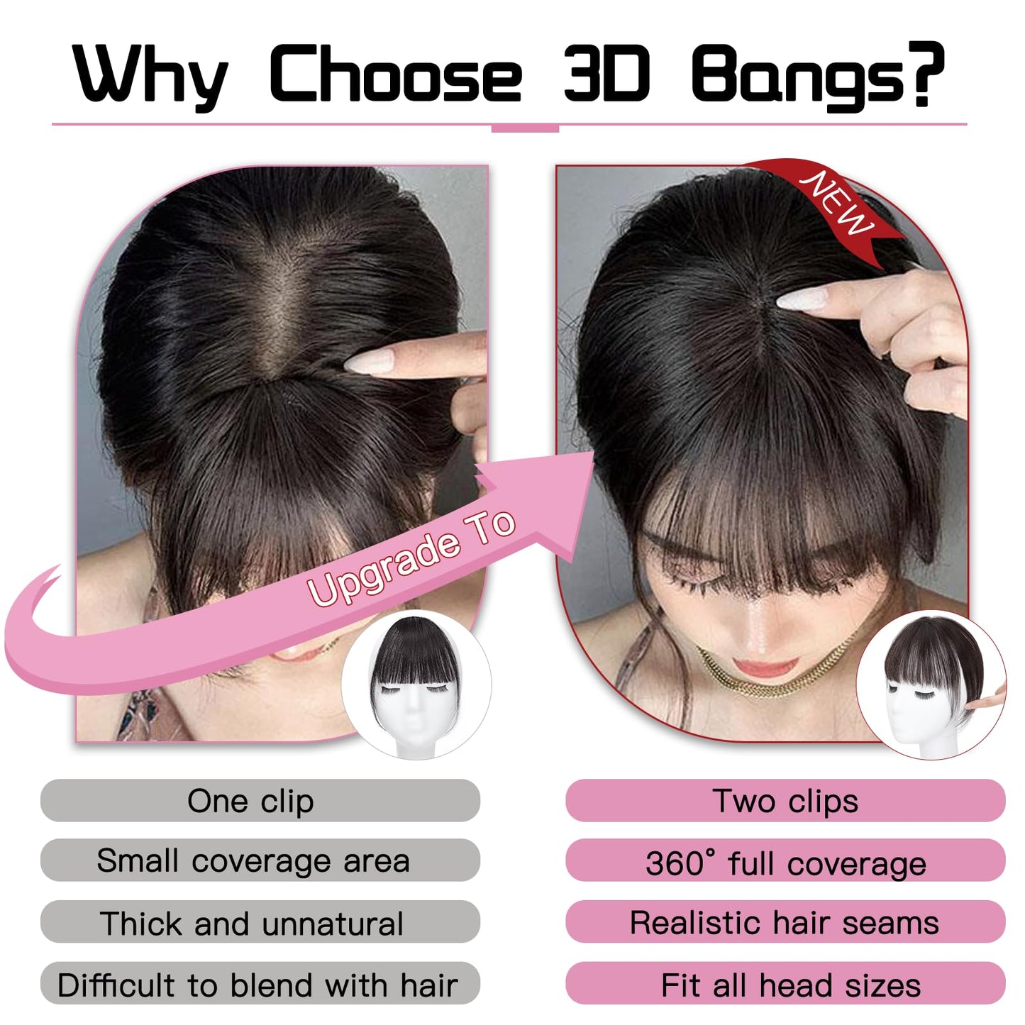 MORICA Bangs Hair Clip, 360° 3D Cover Clip in Bangs 100% Real Human Hair Toppers with Bangs,Hair pieces Clip on Bangs for Women Fake Bangs for Daily Wear (Brown Black, 5×7 3D Bangs)