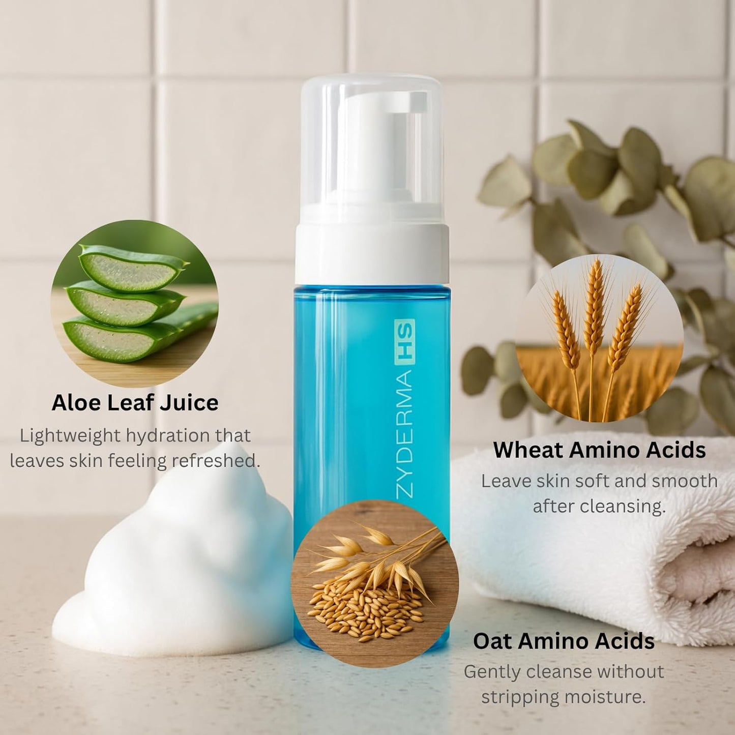 Zyderma Hydrating Foaming Facial Cleanser - Gentle Aloe Vera Face Wash for Sensitive Skin | 5oz Fragrance-Free