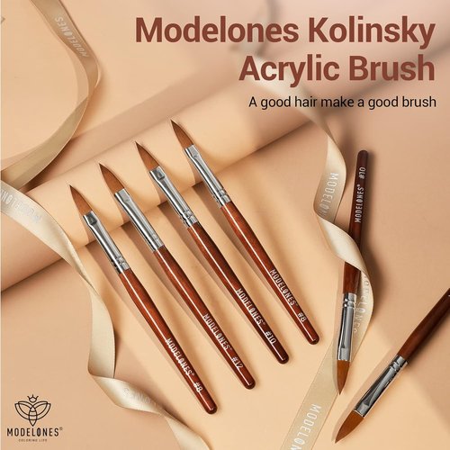 MODELONES Acrylic Nail Brush - 100% Pure Kolinsky Bristles | Sturdy Wooden Handle, Size 8