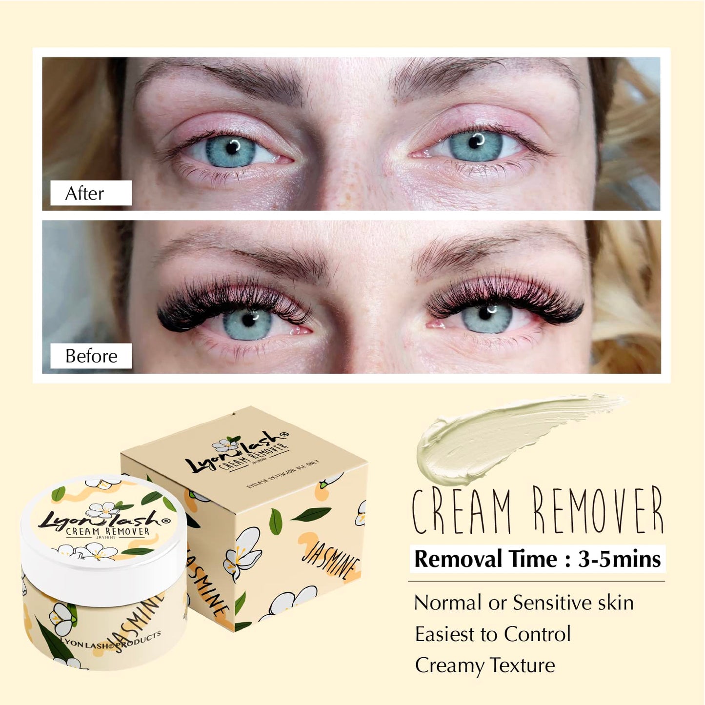 Lyon Lash Pro Gentle Eyelash Extension Cream Remover 15g 0.51fl. oz | Removes Lash Extension Glue Effectively| Low Irritation for Sensitive Skin | Essential Lash Extensions Supplies(Blueberry)