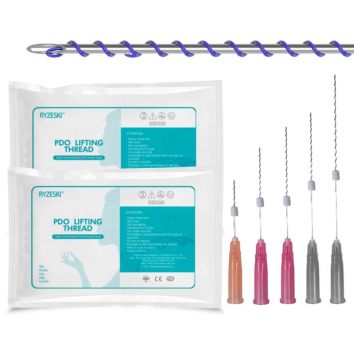 RYZESKI PDO Screw Thread, Improves Skin, Lift and Restore Skin Elasticity and Radiance, Pdo Thread Increase Firmness (20PCS-26G*60mm)
