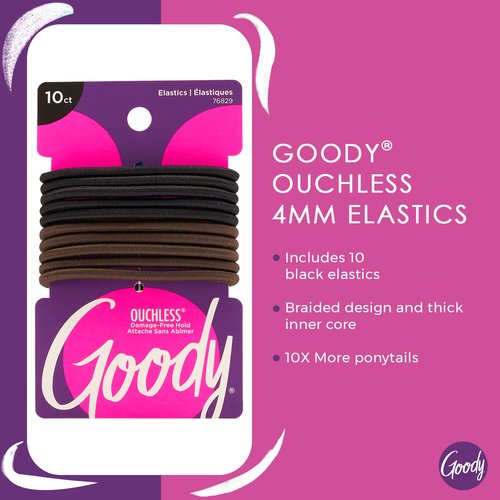 Goody Ouchless Hair Elastics – No Pull, No Breakage, Tangle-Free Hold for Thick, Curly, Coily & Textured Hair – 10 Count, Black & Brown, Long-Lasting Ponytail Holders for Women & Men