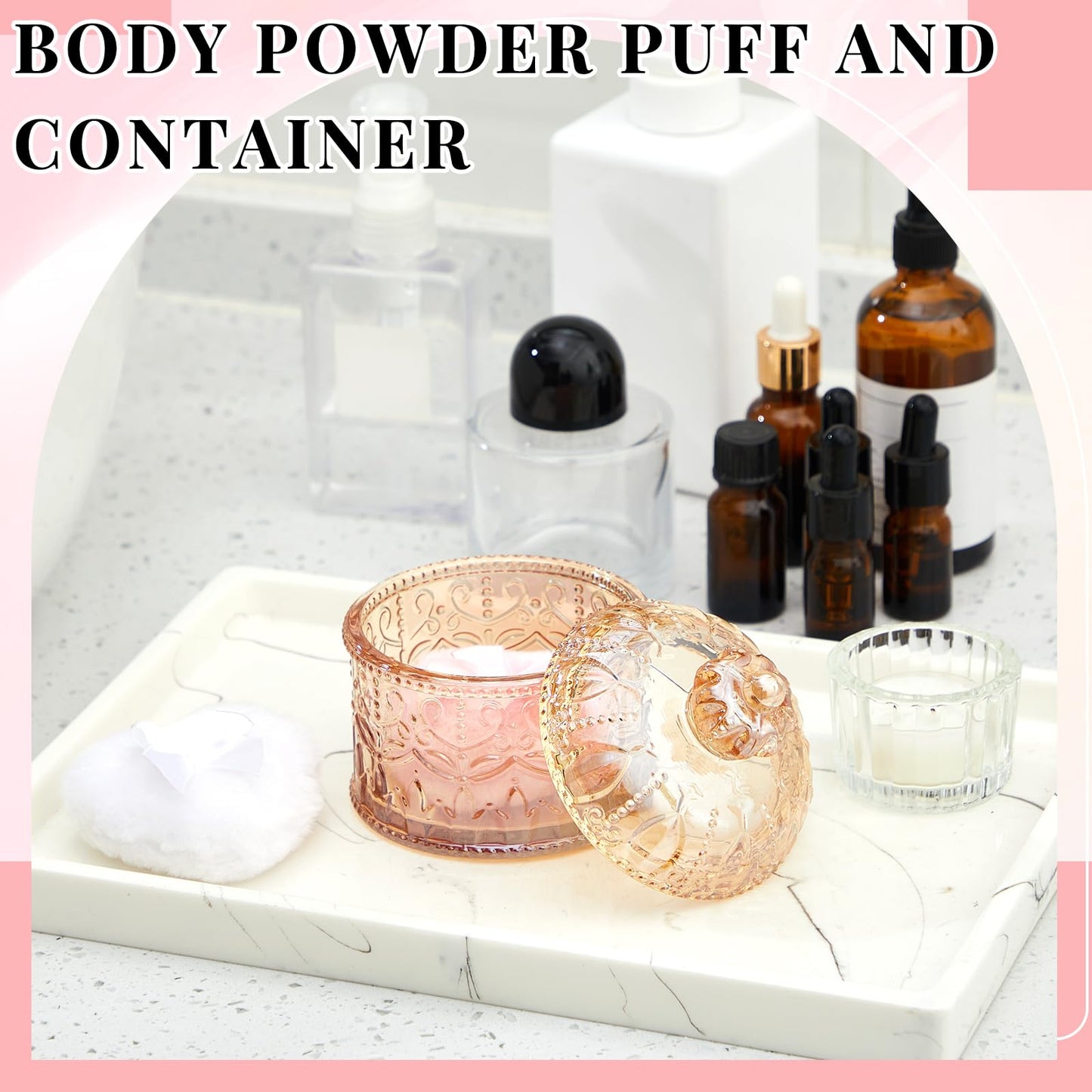 Tioncy 3 Pcs Large Body Powder Puff and Container Powder Container with Puff Crystal Case Soft Washable Reusable Velour Face Body Glitter Wet Dry Makeup(Crown,Amber)