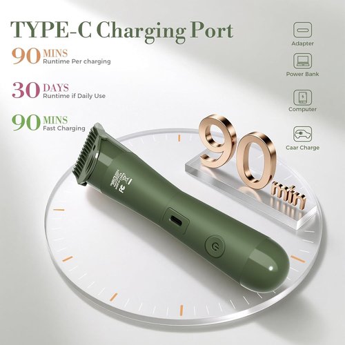 Flyant Bikini Trimmer - 2 in 1 Electric Shaver for Women | Waterproof IPX7 with LED Light - Green