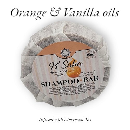 B'Saha Shampoo Bar - Orange & Vanilla Infusion with Moroccan Tea Extract | Eco-Friendly & Nourishing